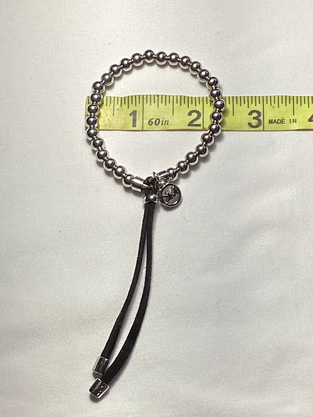 Michael Kors Silver-Tone Beaded Stretch Black Cord Bracelet NWT includes MK Bag